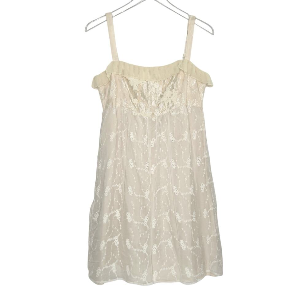 Anthro Left of Center Cream Silk Lace Dress M Delicate Floral Romantic Coquette